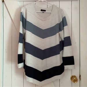 Chevron Asymmetrical Hem Sweater Crew Neck Sweater Long Sleeve Sweater